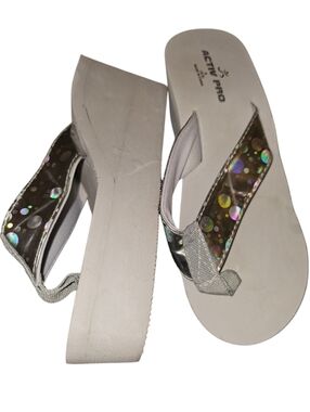 💰Active Pro Silver Holographic Platform Flip Flops for Women